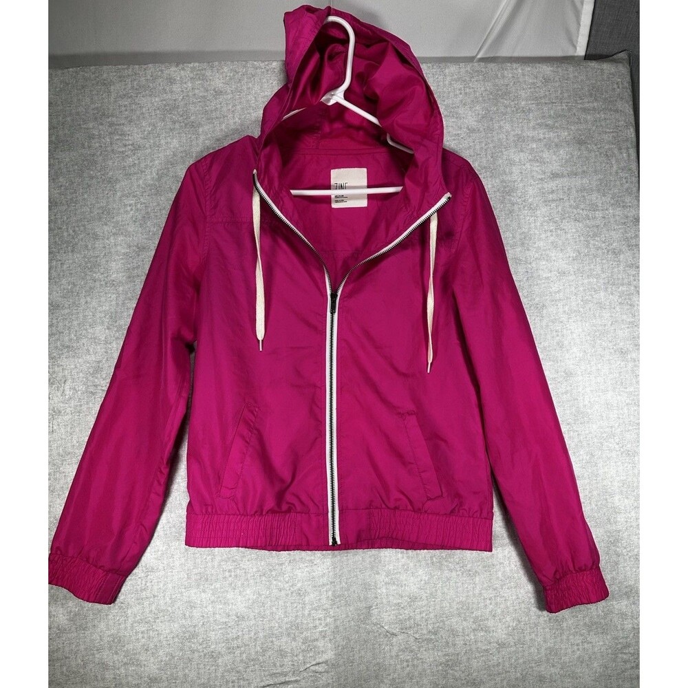 Zine Womens Pink Windbreaker Size Medium Hood Pockets Zipper Closure Lightweight